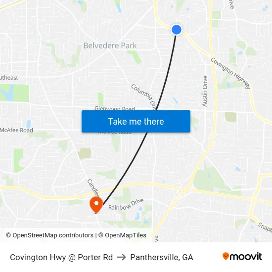 Covington Hwy @ Porter Rd to Panthersville, GA map