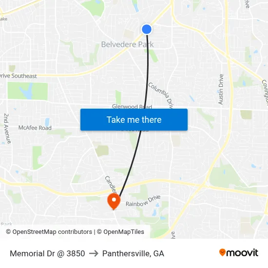 Memorial Dr @ 3850 to Panthersville, GA map