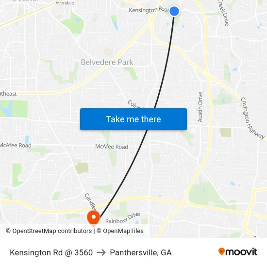Kensington Rd @ 3560 to Panthersville, GA map