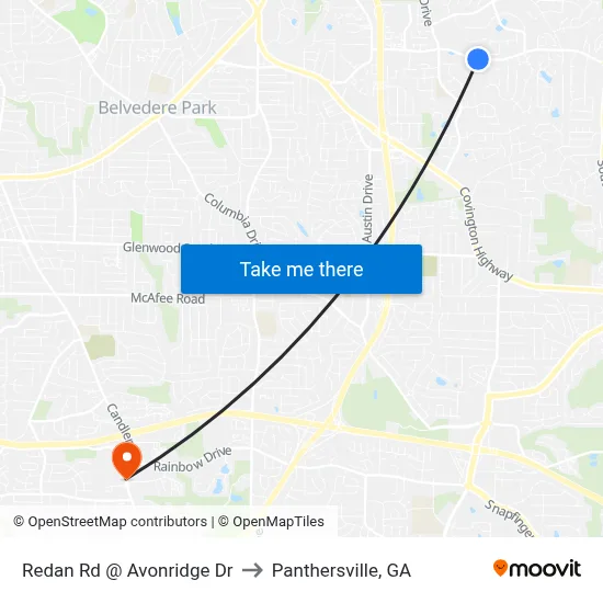 Redan Rd @ Avonridge Dr to Panthersville, GA map