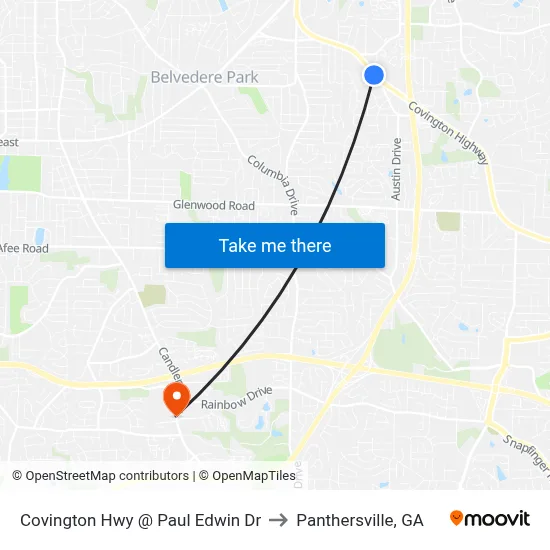 Covington Hwy @ Paul Edwin Dr to Panthersville, GA map