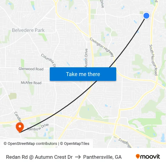 Redan Rd @ Autumn Crest Dr to Panthersville, GA map