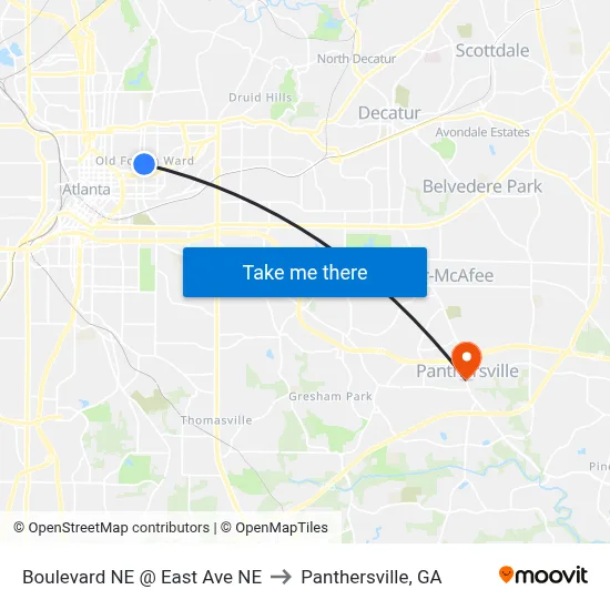 Boulevard NE @ East Ave NE to Panthersville, GA map