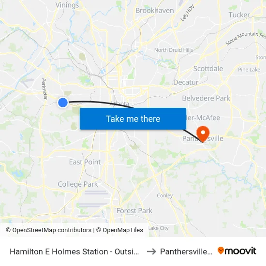 Hamilton E Holmes Station - Outside Loop to Panthersville, GA map