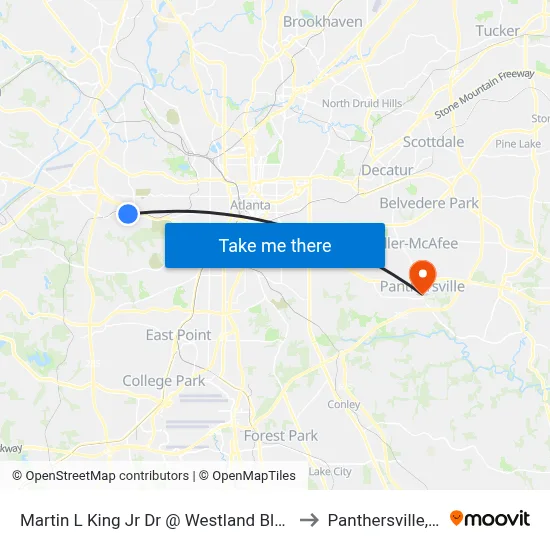 Martin L King Jr Dr @ Westland Blvd NW to Panthersville, GA map