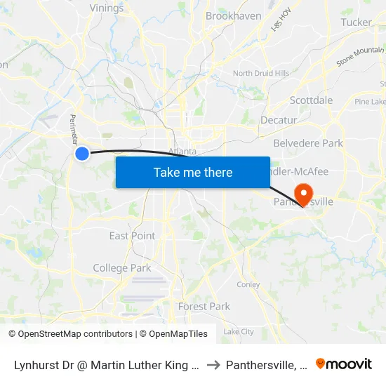 Lynhurst Dr @ Martin Luther King J Dr to Panthersville, GA map