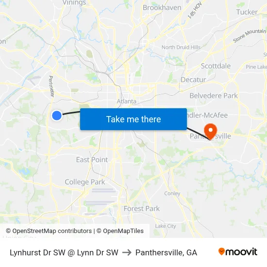 Lynhurst Dr SW @ Lynn Dr SW to Panthersville, GA map