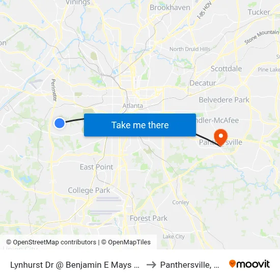 Lynhurst Dr @ Benjamin E Mays Dr to Panthersville, GA map