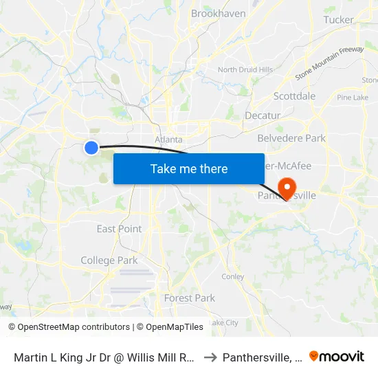 Martin L King Jr Dr @ Willis Mill Rd SW to Panthersville, GA map