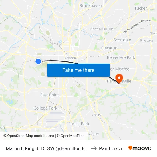 Martin L King Jr Dr SW @ Hamilton E Holmes Dr NW to Panthersville, GA map