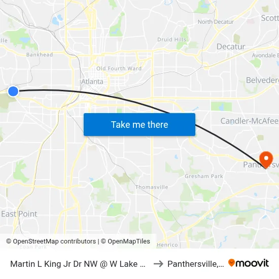 Martin L King Jr Dr NW @ W Lake Ave SW to Panthersville, GA map