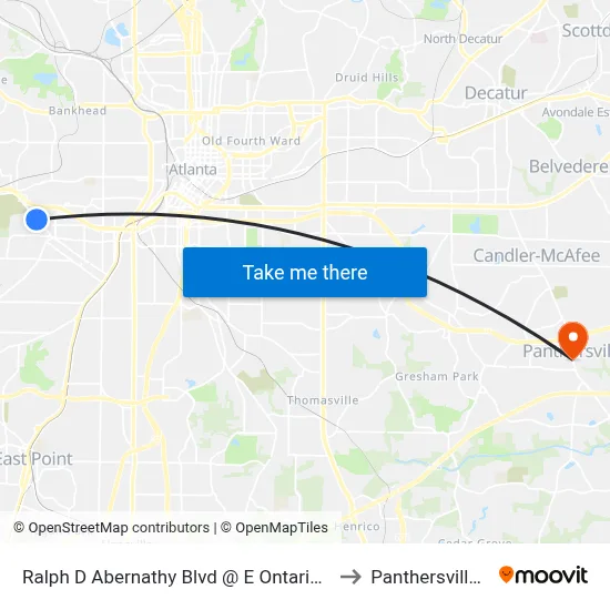 Ralph D Abernathy Blvd @ E Ontario Ave SW to Panthersville, GA map