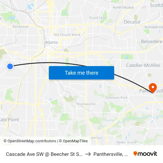 Cascade Ave SW @ Beecher St SW to Panthersville, GA map