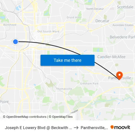 Joseph E Lowery Blvd @ Beckwith St SW to Panthersville, GA map