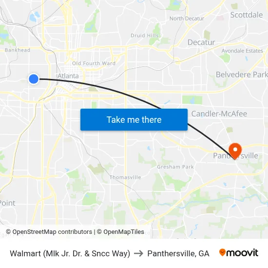 Walmart (Mlk Jr. Dr. & Sncc Way) to Panthersville, GA map