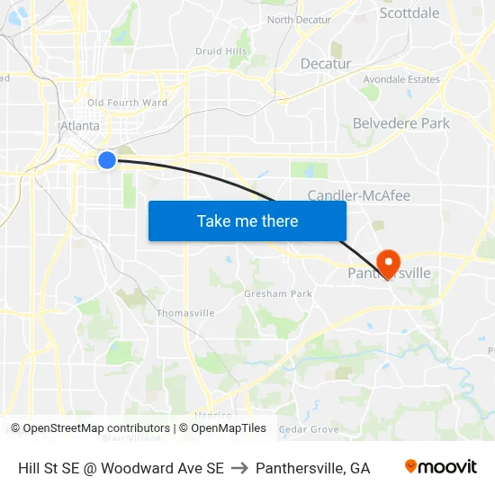 Hill St SE @ Woodward Ave SE to Panthersville, GA map