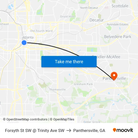 Forsyth St SW @ Trinity Ave SW to Panthersville, GA map