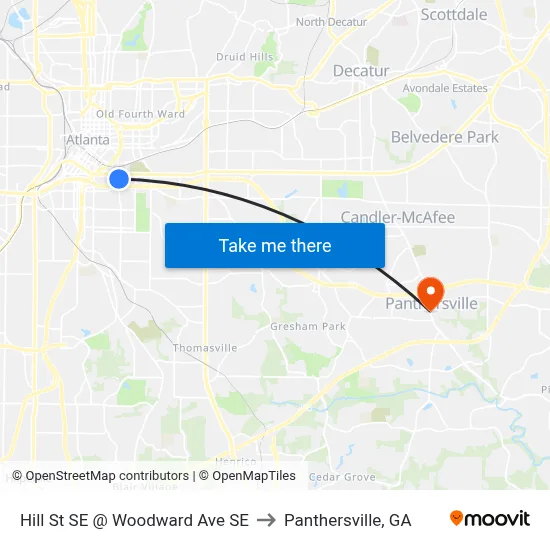 Hill St SE @ Woodward Ave SE to Panthersville, GA map
