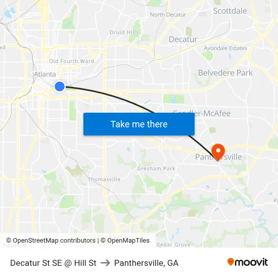 Decatur St SE @ Hill St to Panthersville, GA map