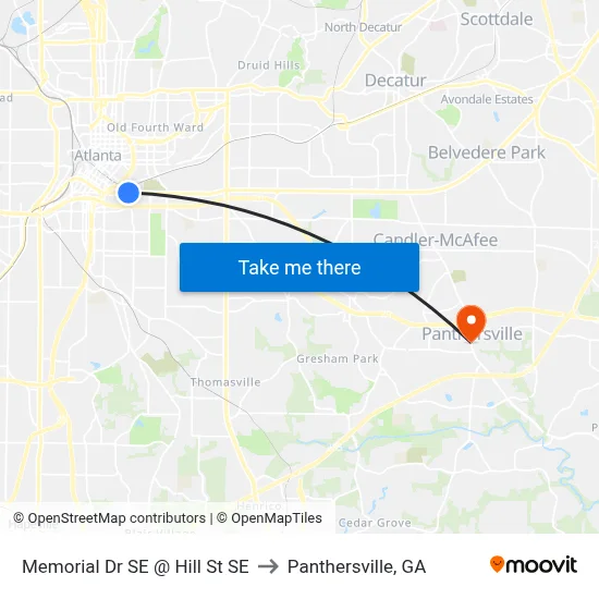 Memorial Dr SE @ Hill St SE to Panthersville, GA map