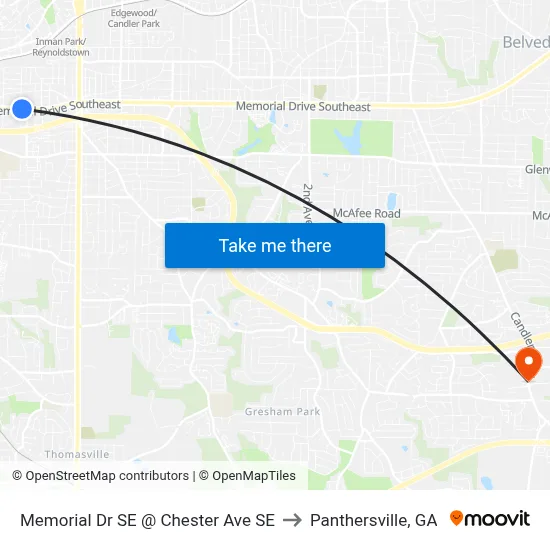 Memorial Dr SE @ Chester Ave SE to Panthersville, GA map