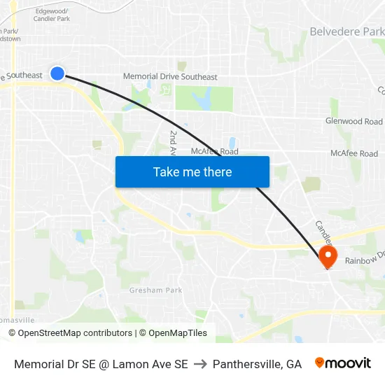 Memorial Dr SE @ Lamon Ave SE to Panthersville, GA map