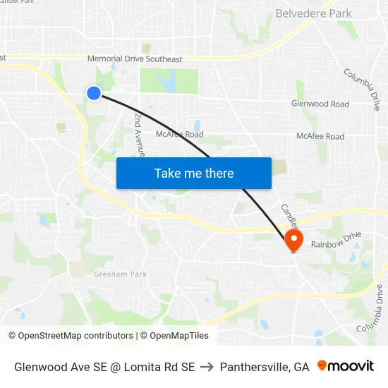 Glenwood Ave SE @ Lomita Rd SE to Panthersville, GA map