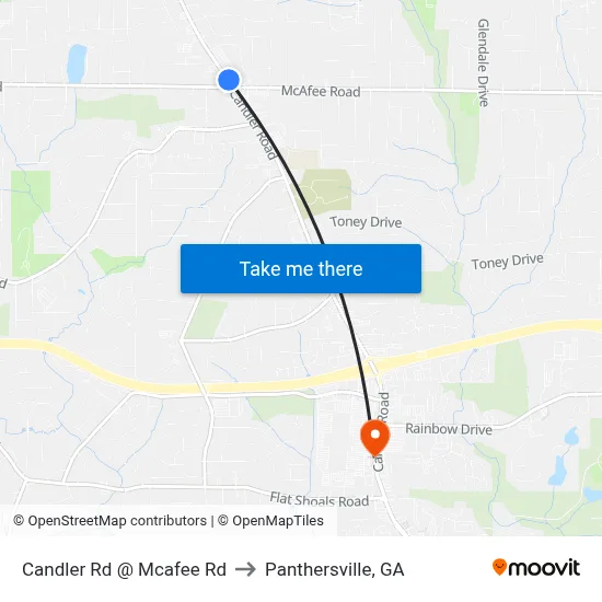 Candler Rd @ Mcafee Rd to Panthersville, GA map
