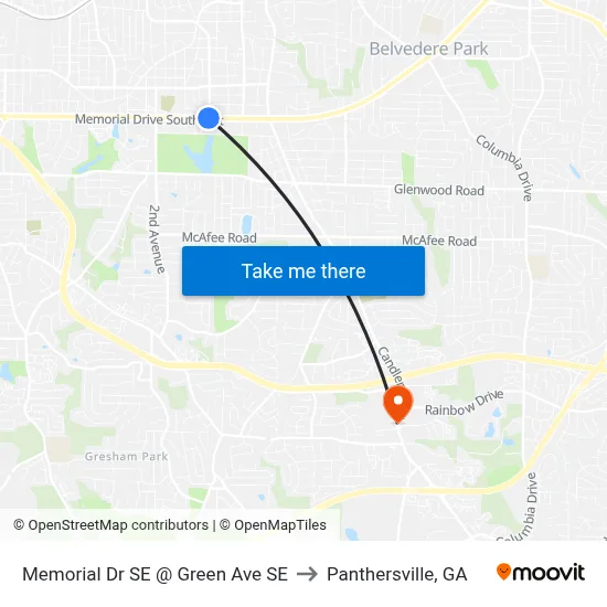 Memorial Dr SE @ Green Ave SE to Panthersville, GA map