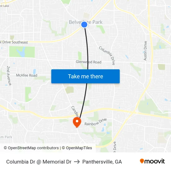 Columbia Dr @ Memorial Dr to Panthersville, GA map