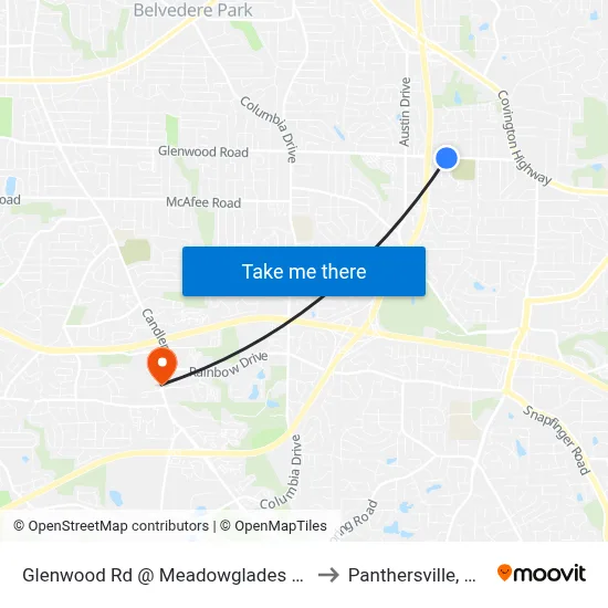 Glenwood Rd @ Meadowglades Dr to Panthersville, GA map