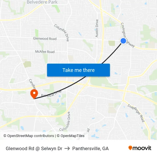 Glenwood Rd @ Selwyn Dr to Panthersville, GA map