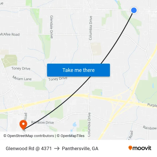 Glenwood Rd @ 4371 to Panthersville, GA map