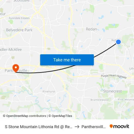 S Stone Mountain Lithonia Rd @ Redan East to Panthersville, GA map