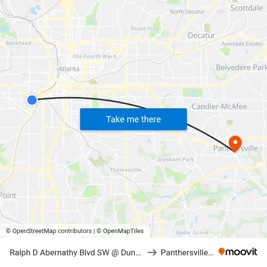 Ralph D Abernathy Blvd SW @ Dunn St SW to Panthersville, GA map