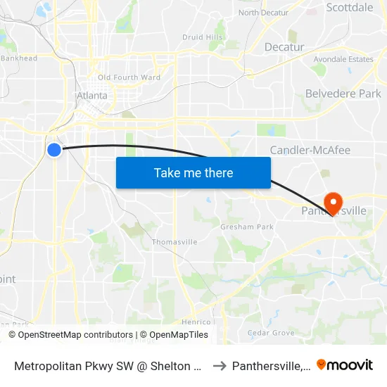 Metropolitan Pkwy SW @ Shelton Ave SW to Panthersville, GA map