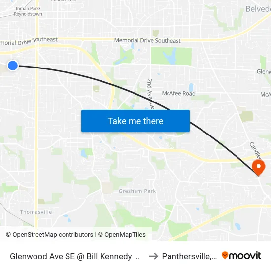 Glenwood Ave SE @ Bill Kennedy Way SE to Panthersville, GA map