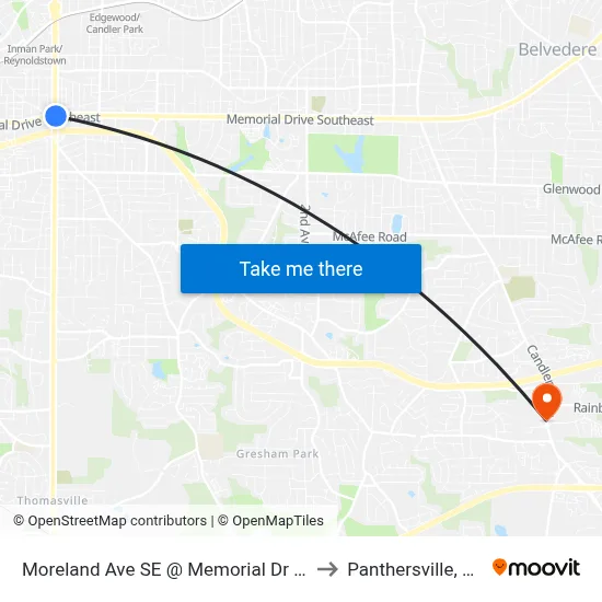 Moreland Ave SE @ Memorial Dr SE to Panthersville, GA map