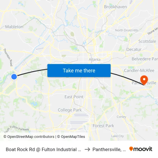 Boat Rock Rd @ Fulton Industrial Blvd to Panthersville, GA map