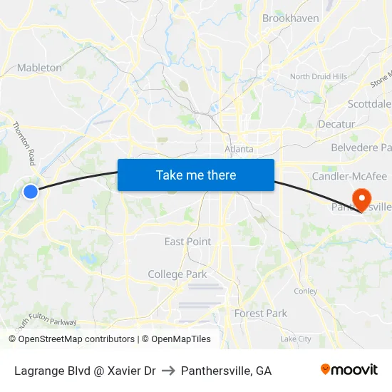 Lagrange Blvd @ Xavier Dr to Panthersville, GA map