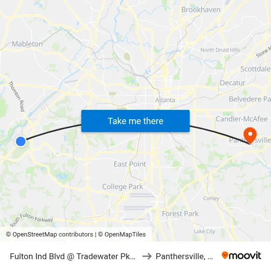 Fulton Ind Blvd @ Tradewater Pkwy to Panthersville, GA map