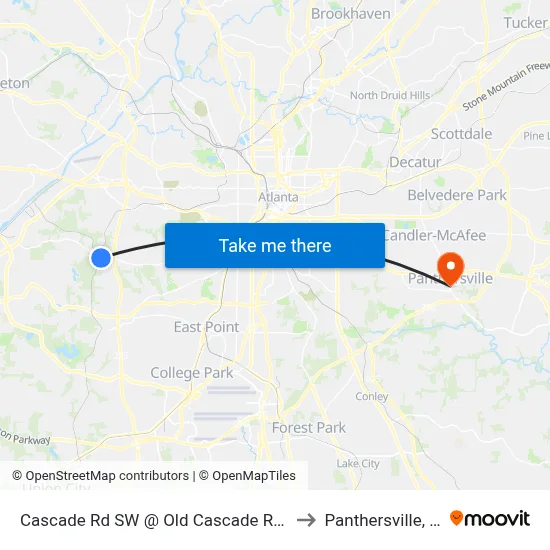 Cascade Rd SW @ Old Cascade Rd SW to Panthersville, GA map
