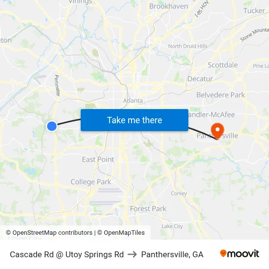 Cascade Rd @ Utoy Springs Rd to Panthersville, GA map