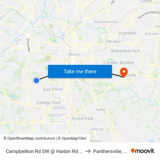 Campbellton Rd SW @ Harbin Rd SW to Panthersville, GA map