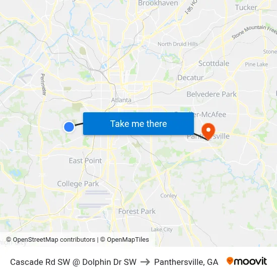 Cascade Rd SW @ Dolphin Dr SW to Panthersville, GA map