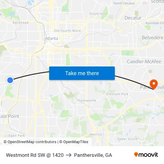 Westmont Rd SW @ 1420 to Panthersville, GA map