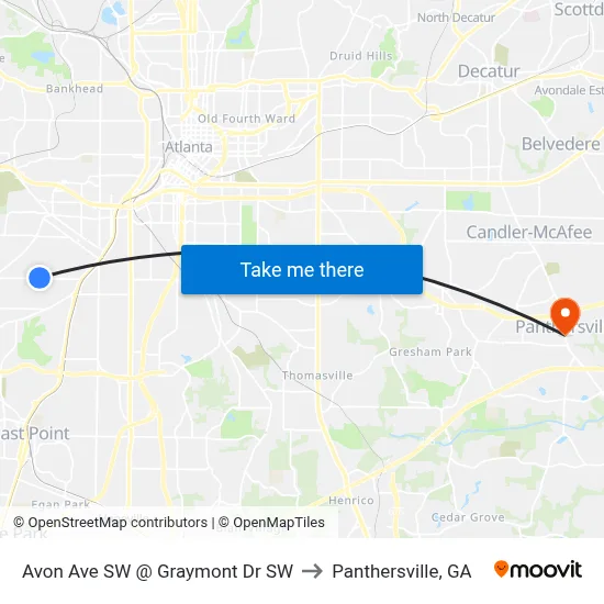 Avon Ave SW @ Graymont Dr SW to Panthersville, GA map