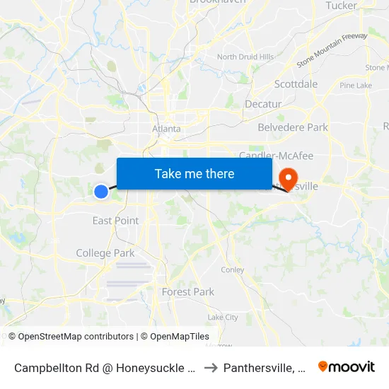 Campbellton Rd @ Honeysuckle Ln to Panthersville, GA map