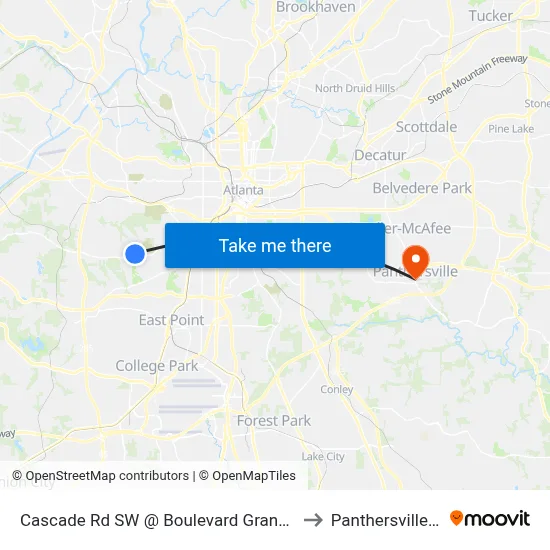 Cascade Rd SW @ Boulevard Granada SW to Panthersville, GA map