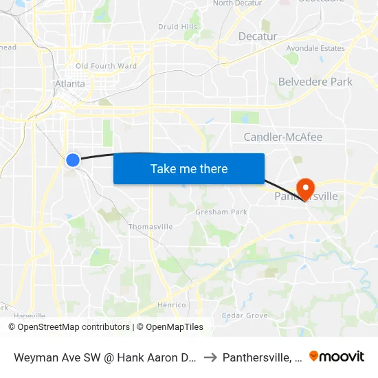 Weyman Ave SW @ Hank Aaron Dr SW to Panthersville, GA map